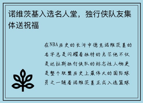 诺维茨基入选名人堂，独行侠队友集体送祝福